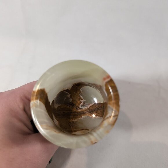 Mexican Green Onyx Stone Egg Cup Carved Footed Pedestal Round Natural Vintage - Picture 11 of 11